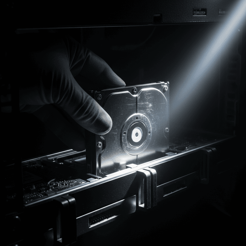 Hard drive being installed in a server