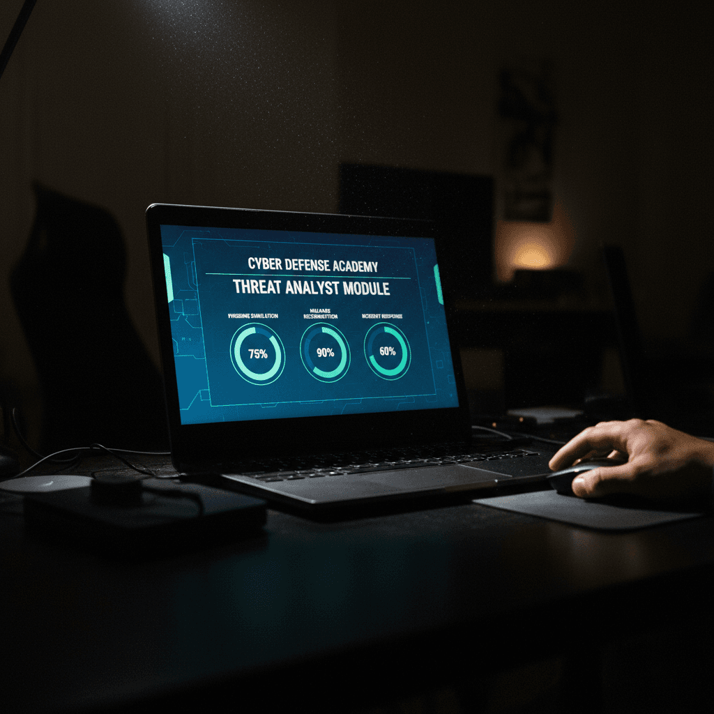 Cybersecurity training dashboard on a laptop