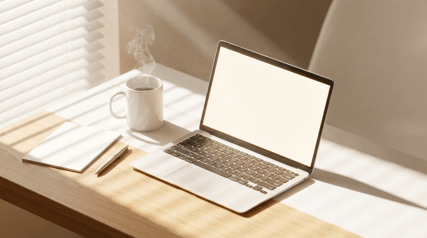 Checklist on desk with pen and laptop